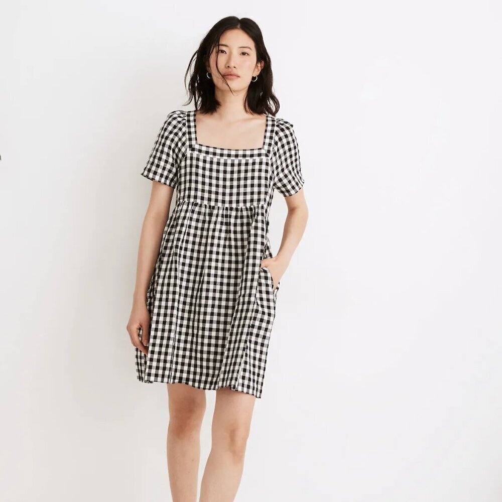 Madewell Women Linen Blend Allie Mini Dress in Gingham Check size small preppy - Picture 14 of 15